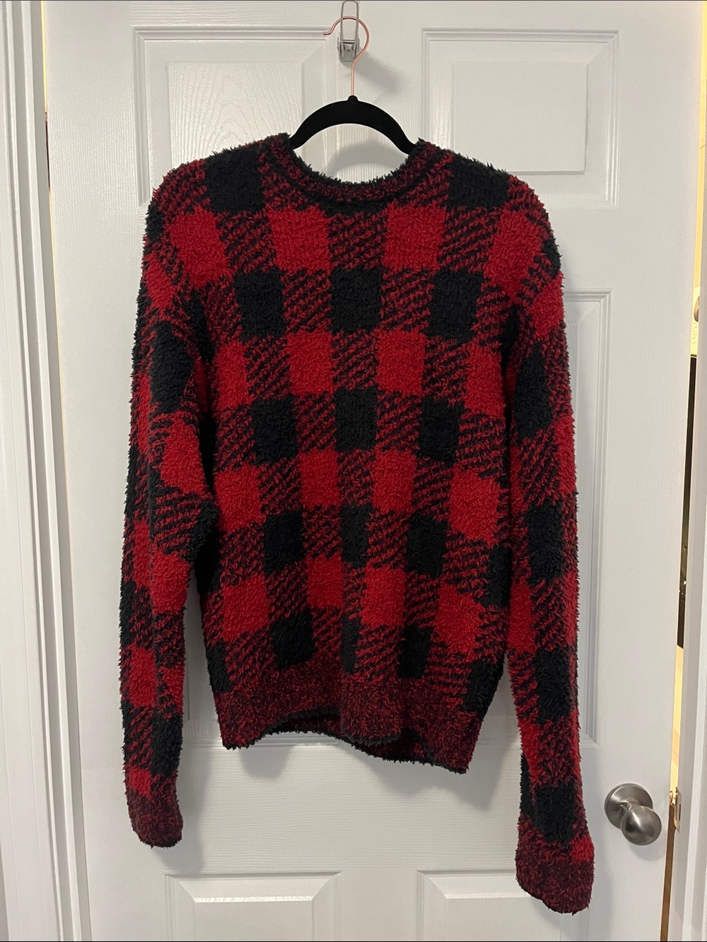 SKIMS Red & Black Buffalo Plaid Crewneck Sweater